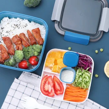 

Separate Plastic Lunch Box Sealed Lunch Box Student Office Worker Heating Lid Spoon Bento Microwave Oven