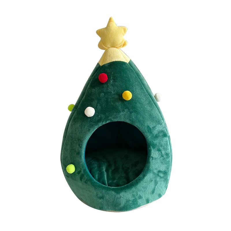 Милая Рождественская елка форма кошка собака дом мягкая складная зимняя теплая котенок пещера животные Щенок спальный коврик кровать подарки на год - Цвет: Зеленый