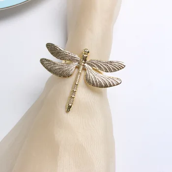 

TAI Top 12Pcs Dragonfly Napkin Rings Metal Gold Hotel Towel Buckle Napkin Holder Party Wedding Table Decor
