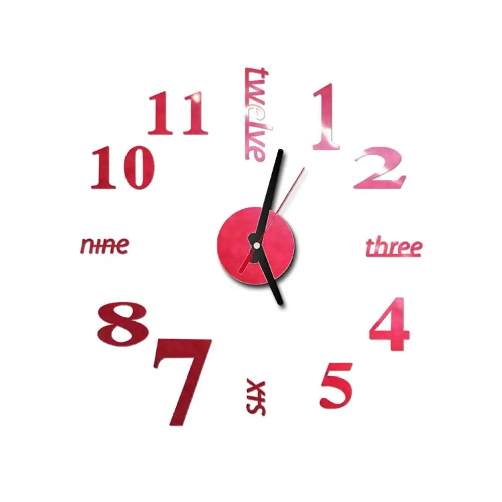 DIY часы настенные наклейки 3D большое зеркало наклейка на стену в форме часов новое украшение дома современный дизайн настенные часы стены стикер горячий H4 - Цвет: Red