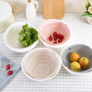 

Dual Layer Rice Wash Strainer Kitchen Fruits Vegetable Cleaning Container Basket Sieve Drainer Cleaning Gadget tools
