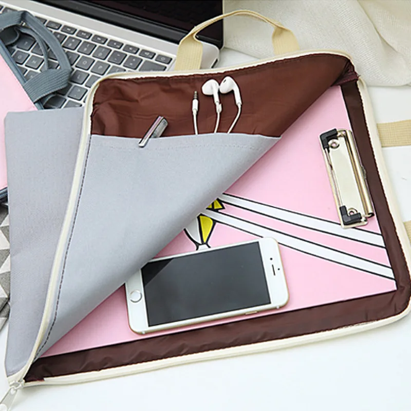 Morita Hair South Korea Zipper Multi-functional Multilayer A4 File Holder Hand iPad Computer Briefcase Oxford Canvas