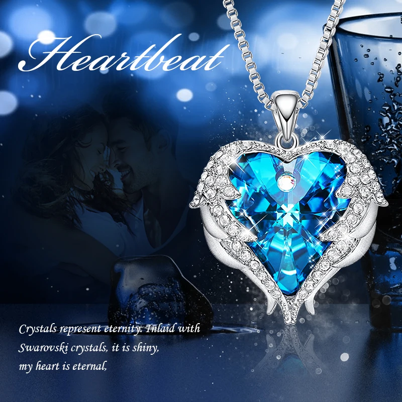 Женское Ожерелье с кристаллом Swarovski CDE ожерелье синим камнем и блестящим сердцем