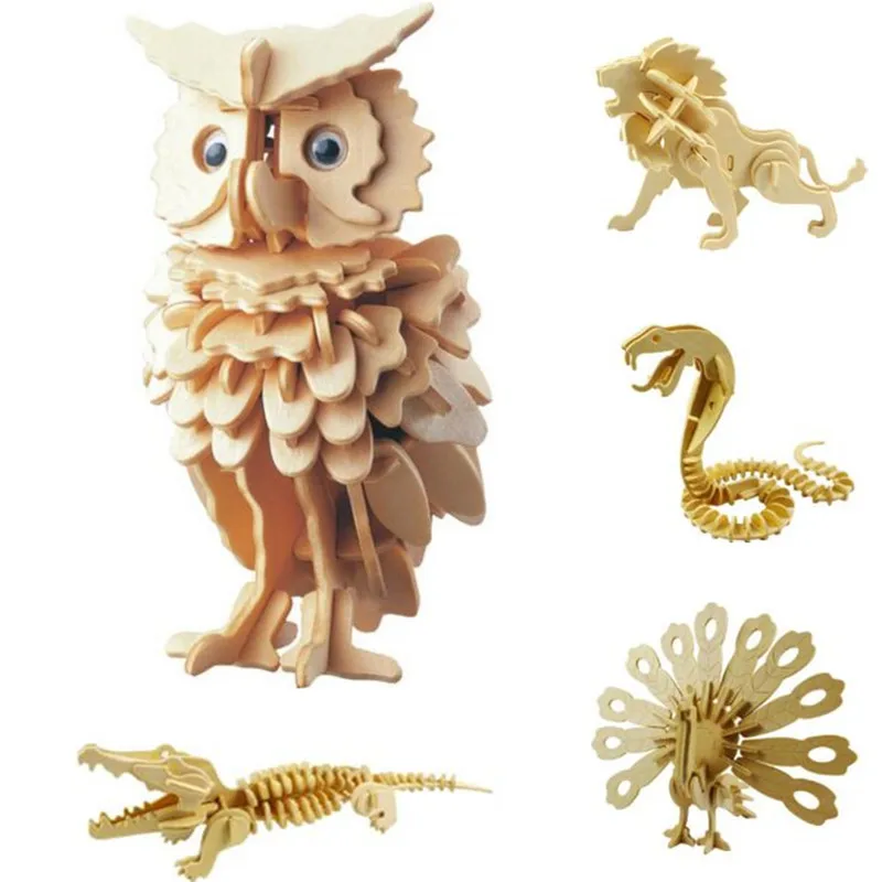 New 3D Wooden Owl Puzzle Jigsaw DIY Woodcraft Kids Kit Toy Model Construction Animal Game Assembly Gift For Children | Игрушки и хобби