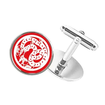 

Paper-cut Snake Animal China Zodiac Art Round Button Cuff Clip Stud Cufflinks