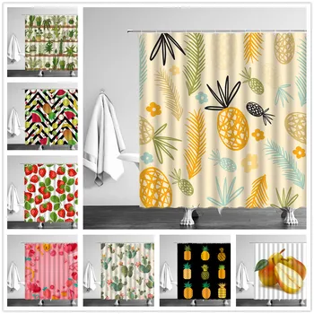 

Shower Curtain Pineapple Watermelon Fruit Cactus Green Plants Print Cartoon Pattern Bathroom Curtains Waterproof Bathtub Decor