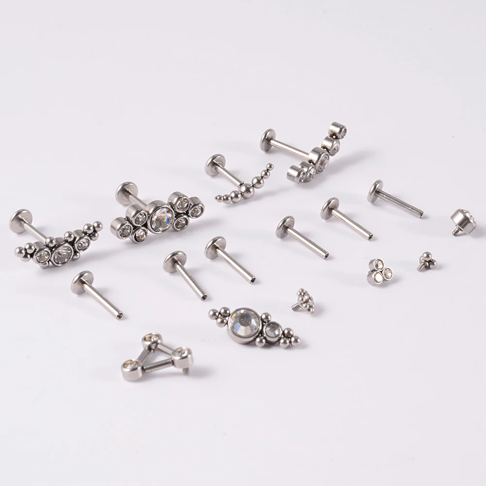 Titanium & Steel Lip Bar Labret Clear Crystal Earring Helix Tragus Cartilage Flat Base Ear Studs Piercing 25PCS/Lot piercing jewelry,body piercing earrings,ear piercing jewelry,ear studs,metal jewelry,body piercing jewelry,body jewelry