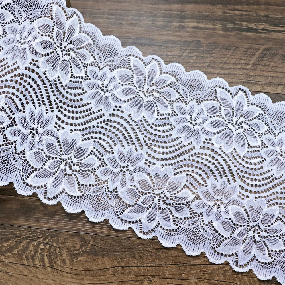 2Yards 18cm Width Elastic Embroidered Lace Trims white Lace Fabrics DIY Crafts Sewing Accessories Wedding Hair Garments Supplies