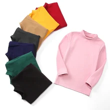 Топ для детей с года до трех лет дети девочки Чистый хлопок Мягкий полувысокий воротник белая рубашка с длинными рукавами для мальчиков, с рисунком базовый топ-оверсайз детская одежда