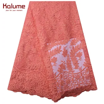 

Peach African Dry Lace Fabric 2020 High Quality Cord Nigerian Lace Fabric Wedding French Tulle Net Lace Fabric For Dress 1868