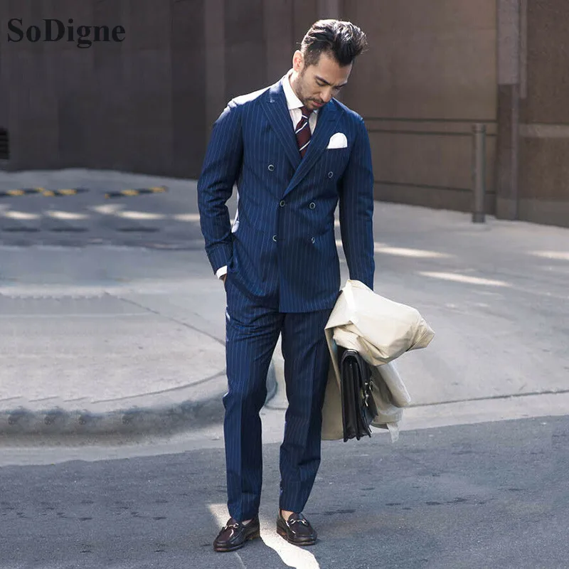 

SoDigne Men's Suit 2 Pieces Double-breasted Notch Lapel Flat Slim Fit Casual Tuxedos Dinner Suit For Wedding