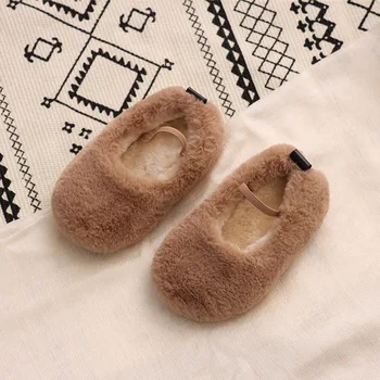 

Baby Girls Flats Rabbit Fur Nice Quality Plush Lining Winter Warm Home Shoes Slip on Loafers Elastic Band Anti-slip Color Color