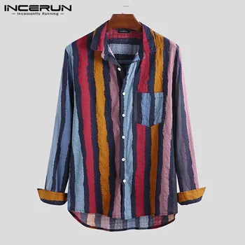 

INCERUN Striped Men Shirt Vintage Long Sleeve Turn-down Collar Loose Button Streetwear Casual Shirts Men Brand camisa 2019 S-5XL