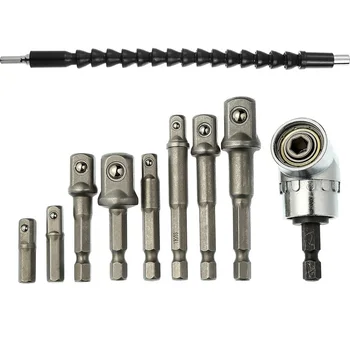 

8 Pieces Socket Adapter Impact Hex Shank Drill Nut Driver Power Bits Extension Bar Set 12 Inch with 1 Right Angle Drill 1/ 4 Inc