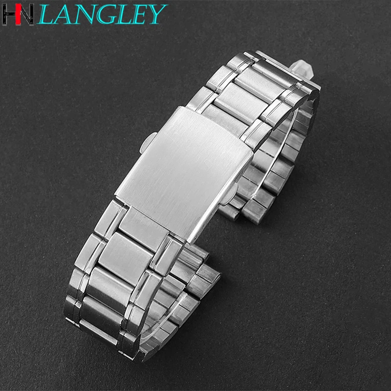 Strap Wristwatch Watch-Bands Clasp Bracelet-Replacement Links Stainless-Steel 20mm 18mm