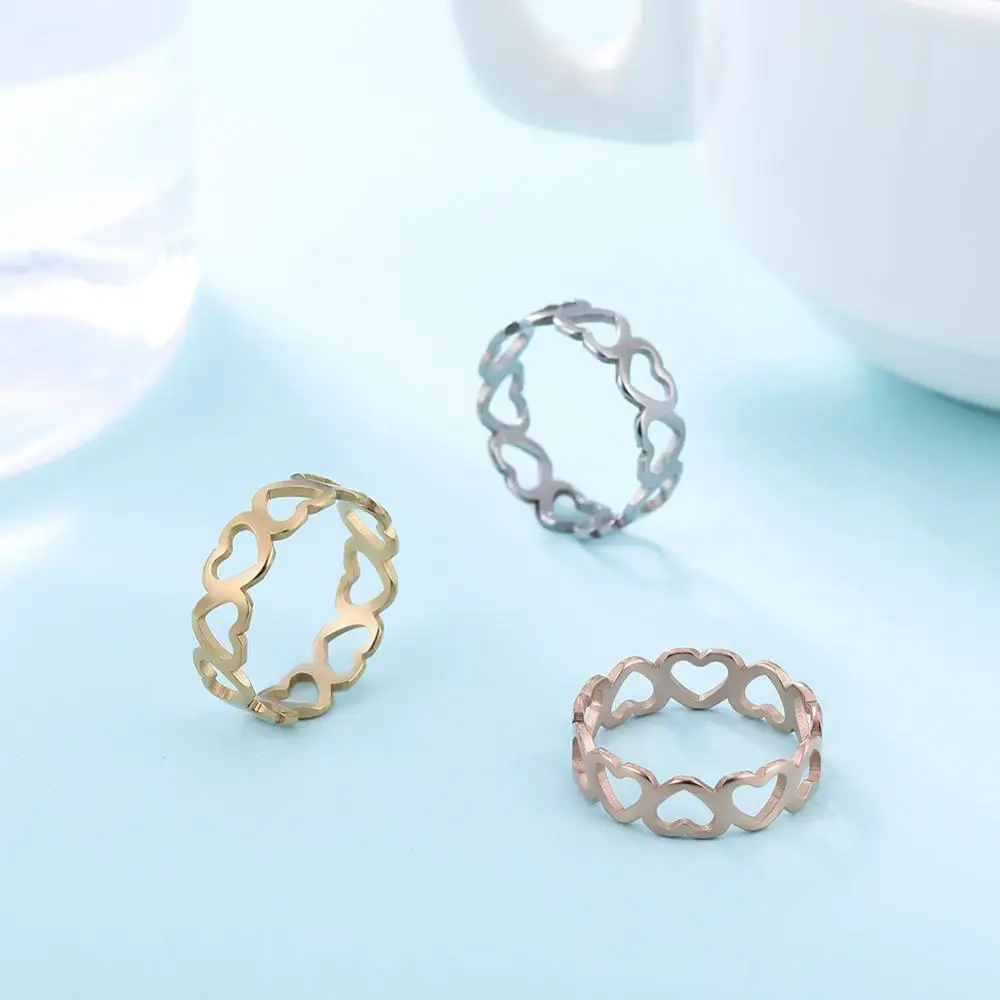 Skyrim Lovely Hollow Heart Ring Stainless Steel Romantic Rose Gold Color Casual Wedding