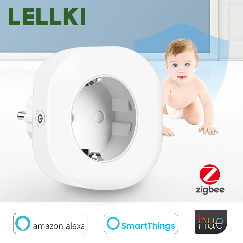 LELLKI Zigbee Plug Socket EU BR UK JP FR US 10A Smart Sockets Adaptor Remote Voice Control Alexa Hue SmartThings Tuya