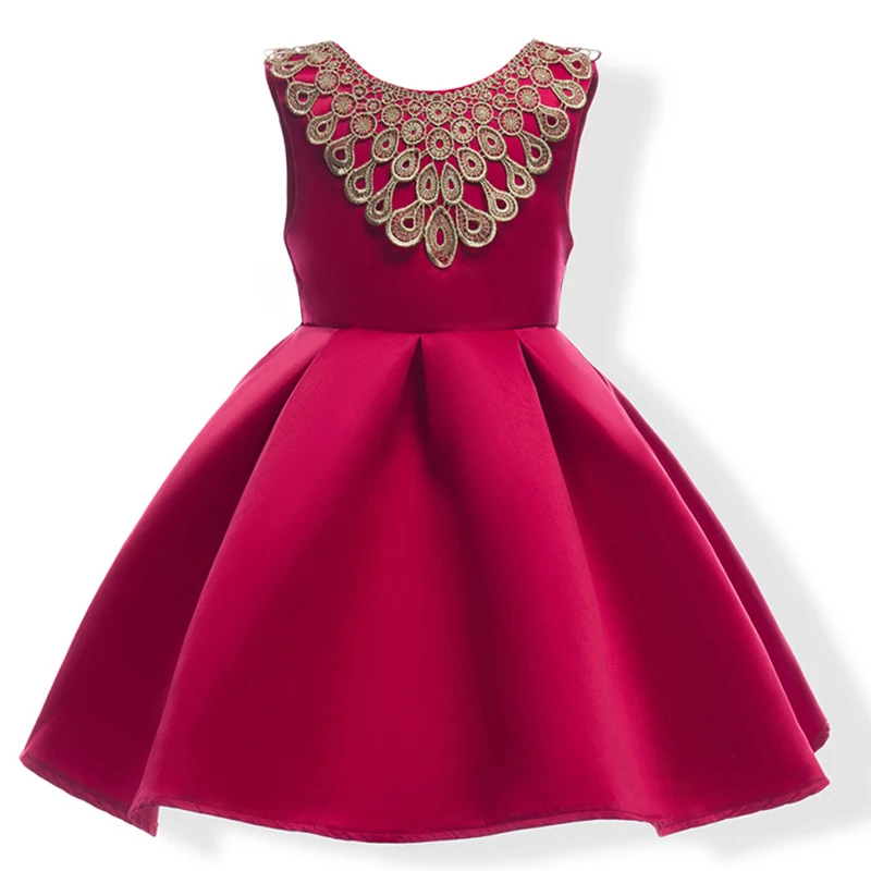 Summer Girls Dress Embroidery Bow red blue Princess Dresses 2018 Fashion Holiday Party Wedding clothes for 3 5 6 8 10 12 years | Детская