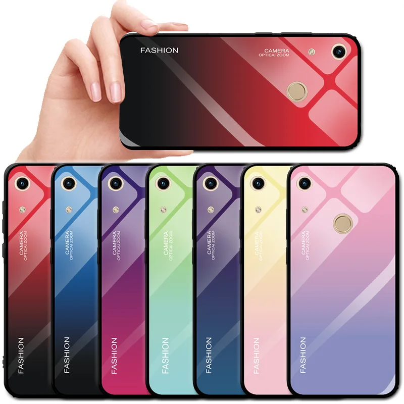 Чехлы из закаленного стекла для huawei Honor 8C 8X 8A 8S градиентный витражный силиконовый чехол Y5 Y6 бампер для huawei Honor 8A 8S Чехол