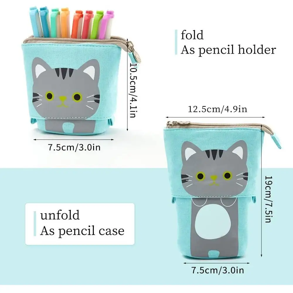 iSuperb Telescopic Pencil Case Stand Up Pen Bag Grid Pencil Holder Canvas  Pouch Cosmetic Bags