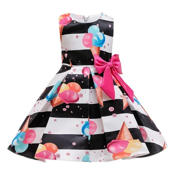

TONGTONGMI 2020 New Girl Sweet Sleeveless Dress Children Striped Cartoon Print Princess Dress