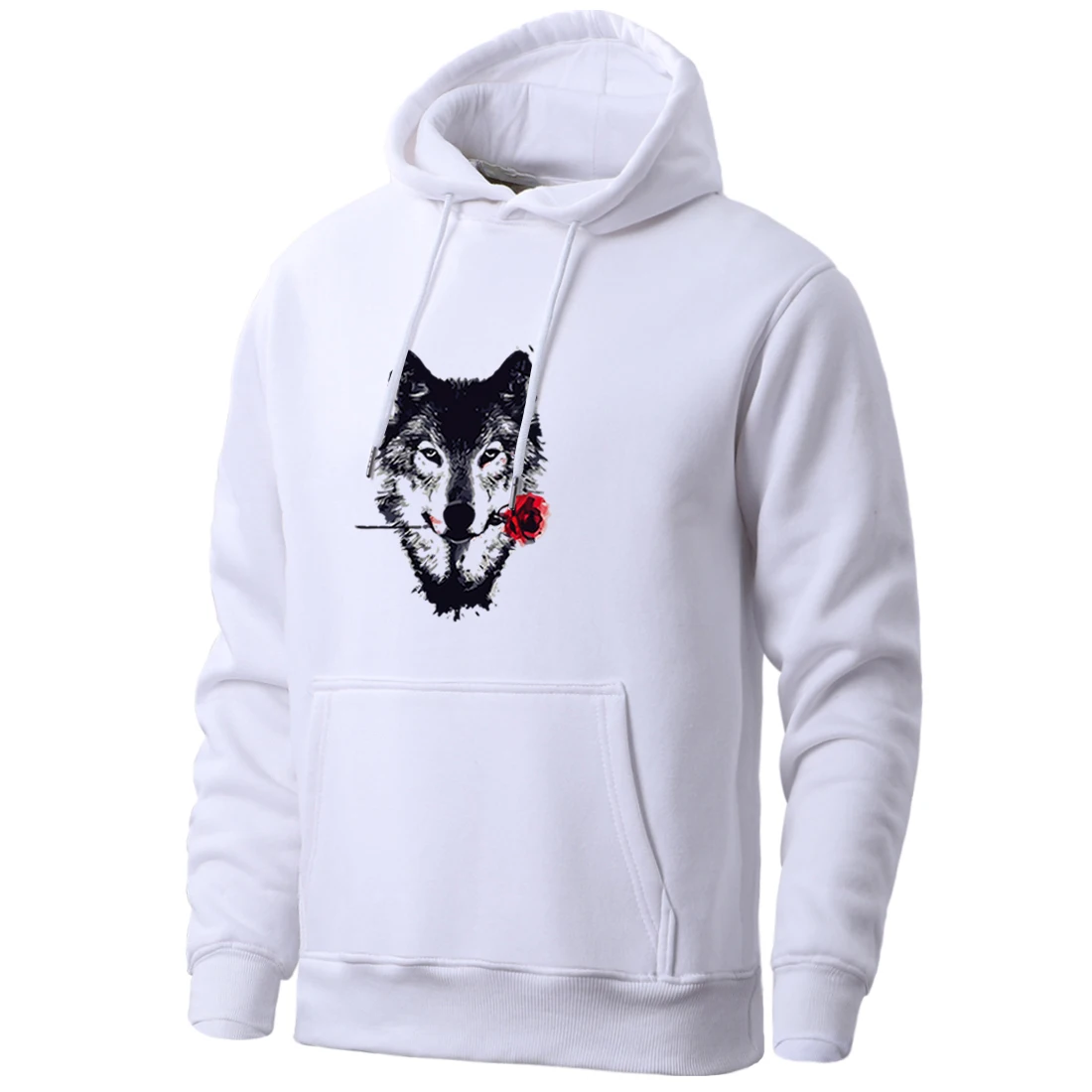 

Mens Wolf With Roses Vintage Printing Hoodies 2020 Retro Autumn Clothing Funny Harajuku Pullovers Spring Casual Male Retro Tops