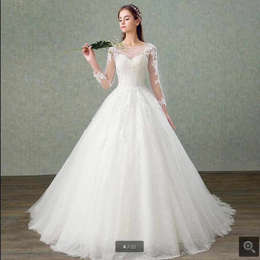 

2020 free shipping white tulle ball gown lace appliques wedding dress long sleeve hollow back sexy corset bride gowns hot sale