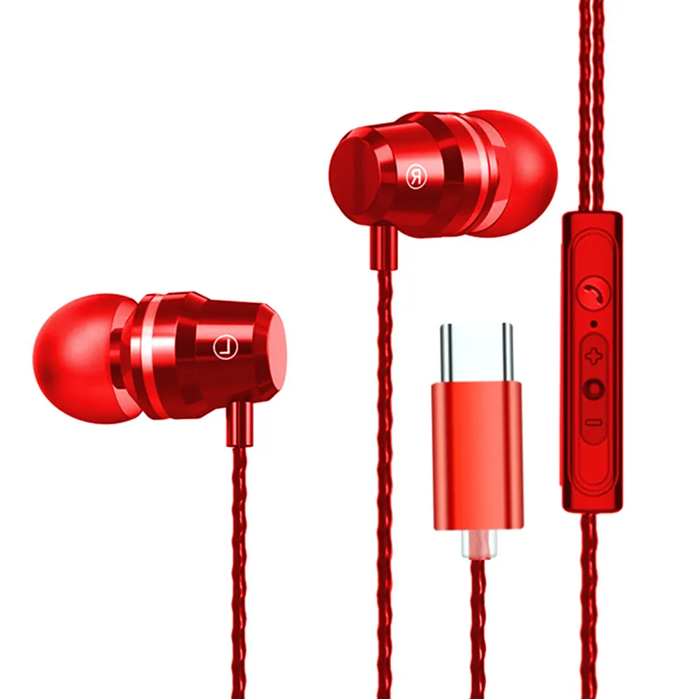 

Type C Earphone Dynamic Drive HiFi USB-C Earbuds In-ear Bass Metal Sport Gaming Headset with Mic for Xiaomi Huawei Letv