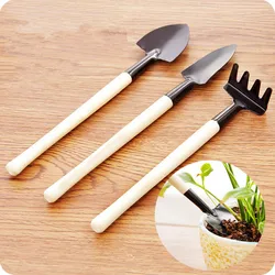 Mini pelle à bêches 3 pièces/ensemble, à pierre, outils de pot de fleurs, sol et jardinage, pour les plantes et entretien manche en bois 