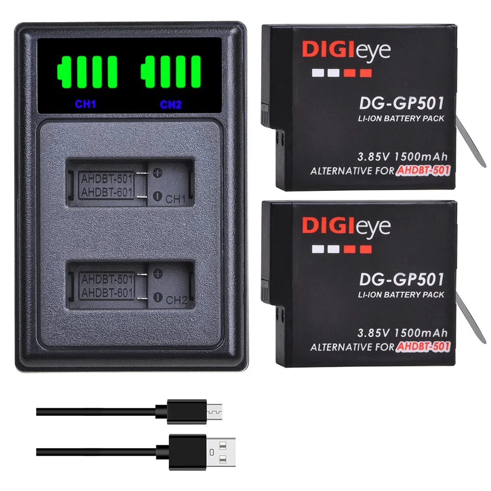 Per Gopro Hero 5, Hero 6, Hero 7 Black Battery + Charger Set Per Go Pro Hero 5, Hero 6, Hero 7,2018 Action Camera