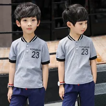 Детская летняя одежда футболка с короткими рукавами г. Новая Стильная летняя футболка из чистого хлопка с треугольным вырезом для мальчиков