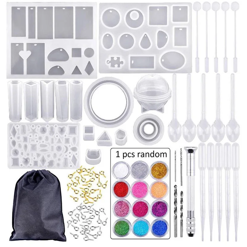 83 Pieces/Set Silicone Casting Molds Tools Set Glitter Powder With Storage Bag For Jewelry Craft DIY Jewelry Making Kit Tools