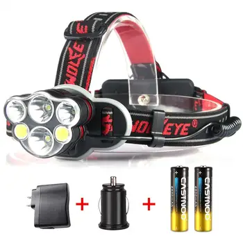 

Ultra Bright T6+XPE+COB USB Headlight 8000 Lumens 18650 Battery Hunting Lamp+2*18650 Battery +AC Charger+Car Charger