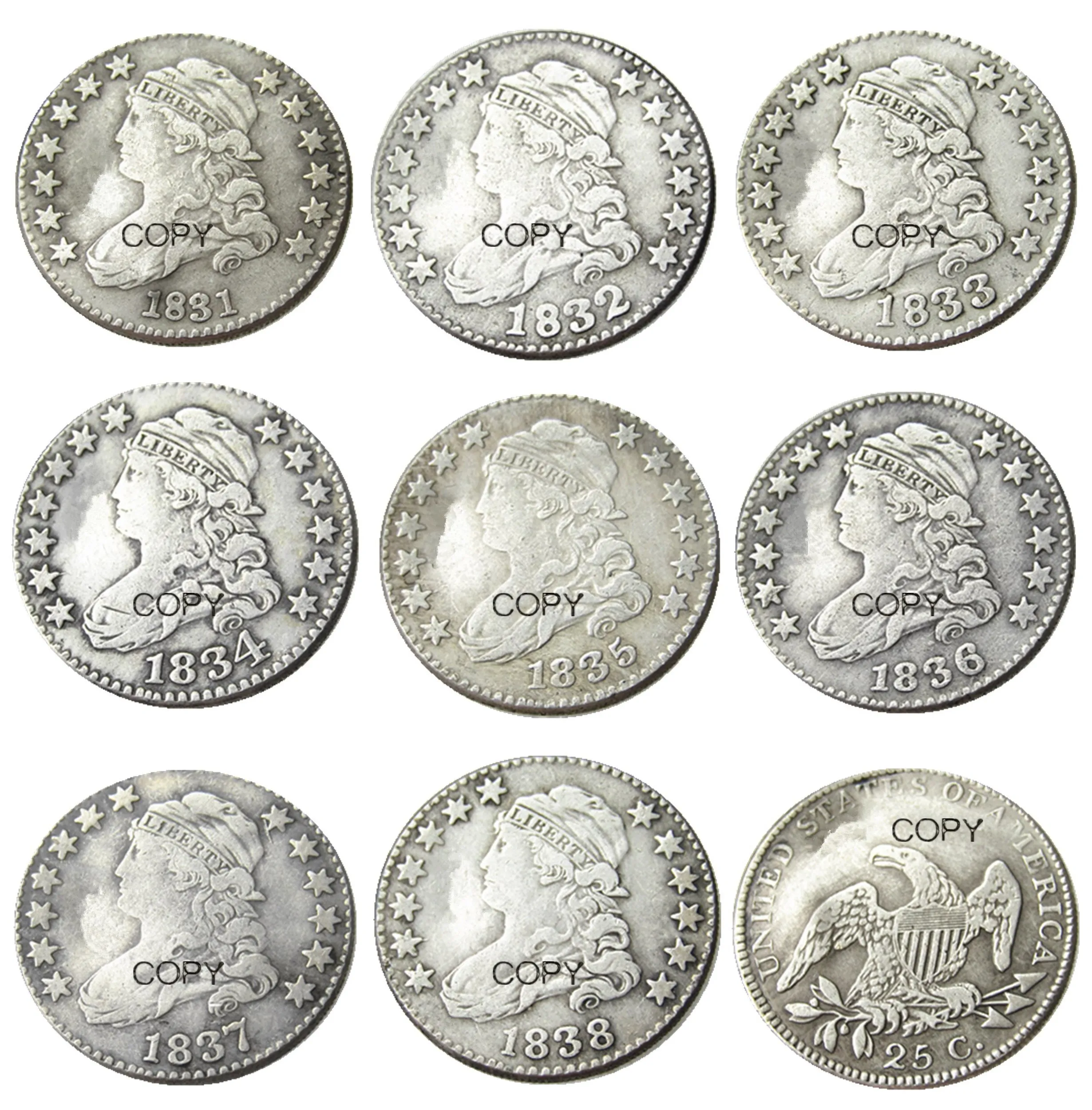 US Capped A set of(1831-1838)8pcs Quater Dollar Silver Plated Copy Coin | Дом и сад
