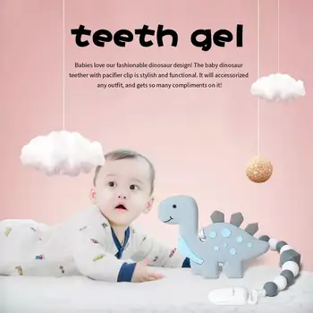 

Baby Teething Toys Dinosaur Silicone Teether Toys Soft Infant Supplies For Baby Christmas Gifts With Pacifier Clip Holder