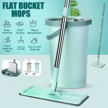 

Flat Mop Free Hand Washing Stainless Steel Handle Spin Mop Home House Office Cleaning Tool Microfiber Pad Kitchen Floor Clean