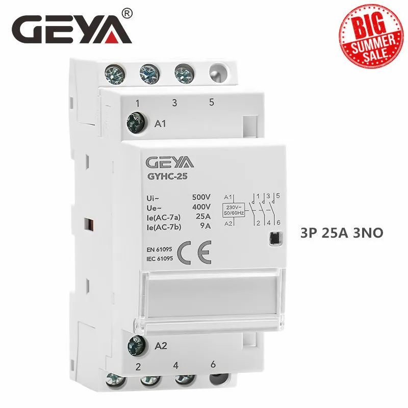 Бытовой контактор GEYA 3P 25A 3NO 50/60Hz Din Rail автоматического типа AC230V | Обустройство дома
