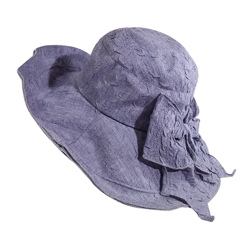 New Women Big Bow Sun Hat Wide Brim Summer Panama Hats For Women Fashion Beach Bucket Hat Female Shade Sun Caps