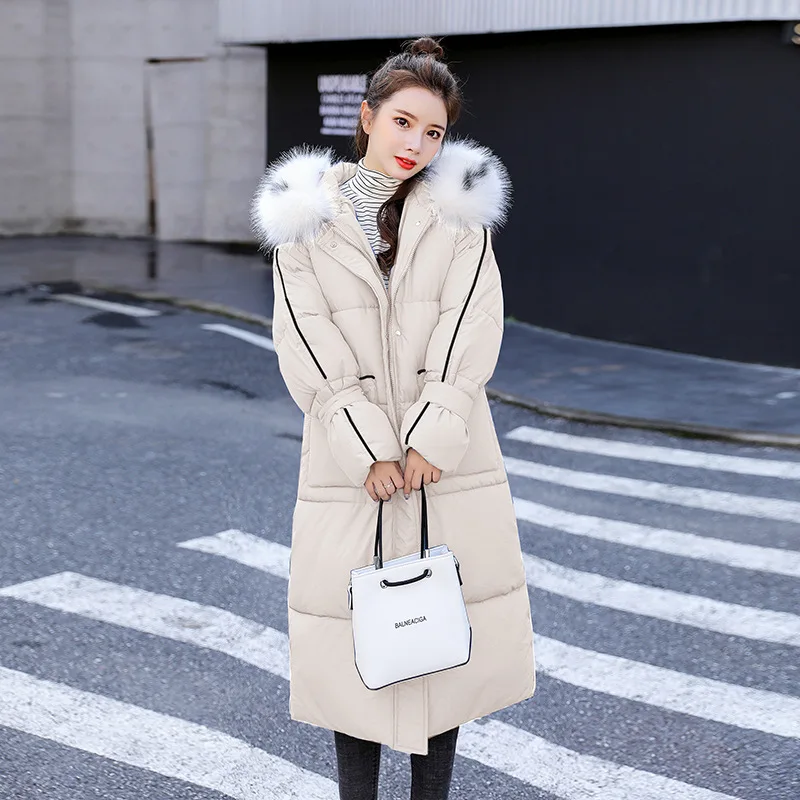 

Cotton Coat Women's 2019 Winter New Style Thick Warm Short-height Loose-Fit Hooded Large Fur Collar Medium-length down Jacket Co