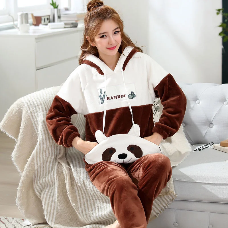 40-110kg M-5XL-Thick thick coral fleece pajamas two piece set women autumn and winter cute flannel large home service sheepskin leather gloves women s knitted 70% wool flannel lining warm in autumn and winter high end touch screen leather gloves