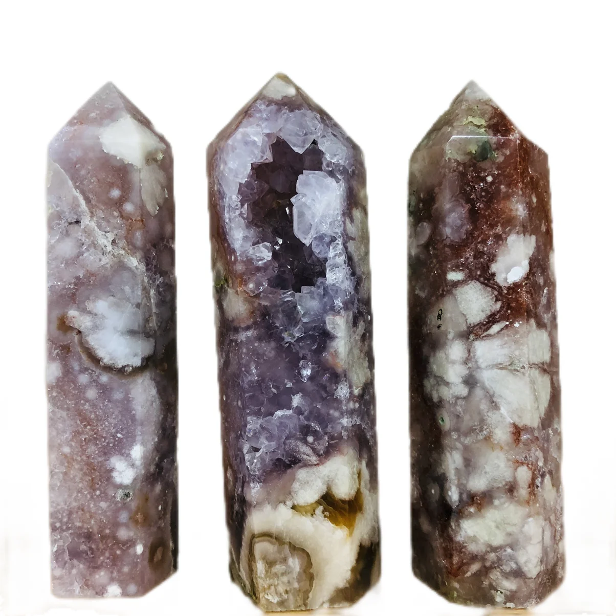 

1PCS Natural Purple Flower Agate Obelisk towers Crystal Wand Healing stones Points for relieve fatigue