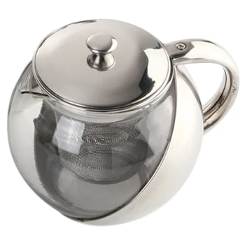 

Modern Stylish Stainless Steel + Glass Teapot With Loose Tea Leaf Infuser Silver Accessories