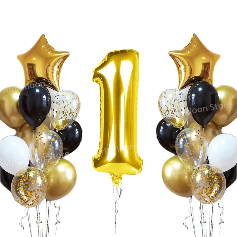 globos decorativos de cumpleanos para nina y nino globos dorados de latex con estrella de papel aluminio happy 1st 2 3 4 5 6 7 8 9 anos decoraciones