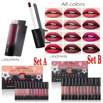 

12pcs Non-stick Cup Matte Lip Gloss Set Liquid Lipstick Lip Tint Kits Cosmetic Waterproof Makeup Makeup Nutritious Velvet S U3P0