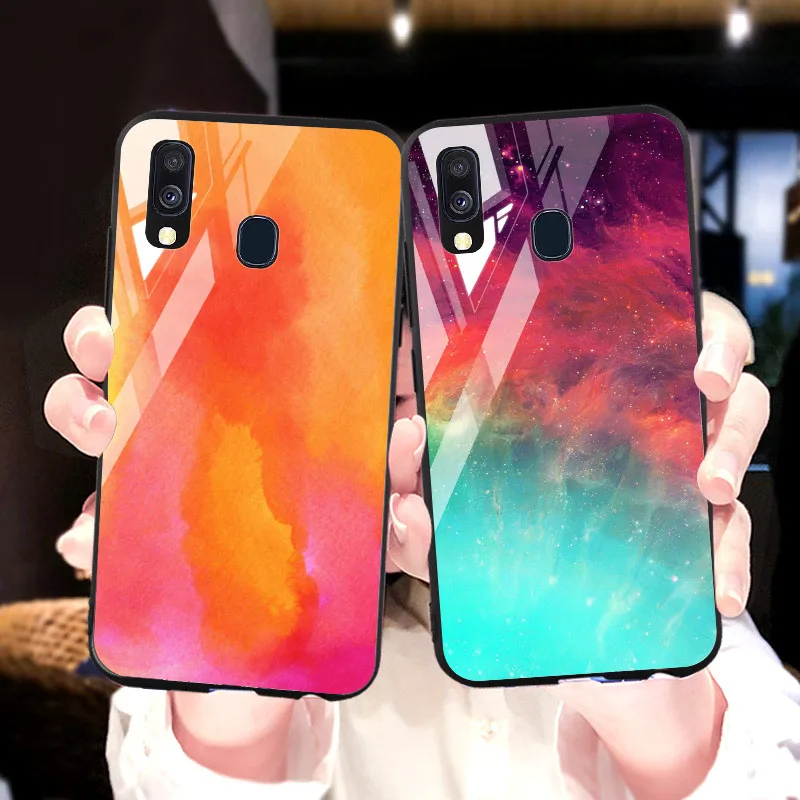 Цветной стеклянный чехол для samsung A20 A30 A40 A50 A60 A70 из закаленного стекла galaxy M10 M20 M30