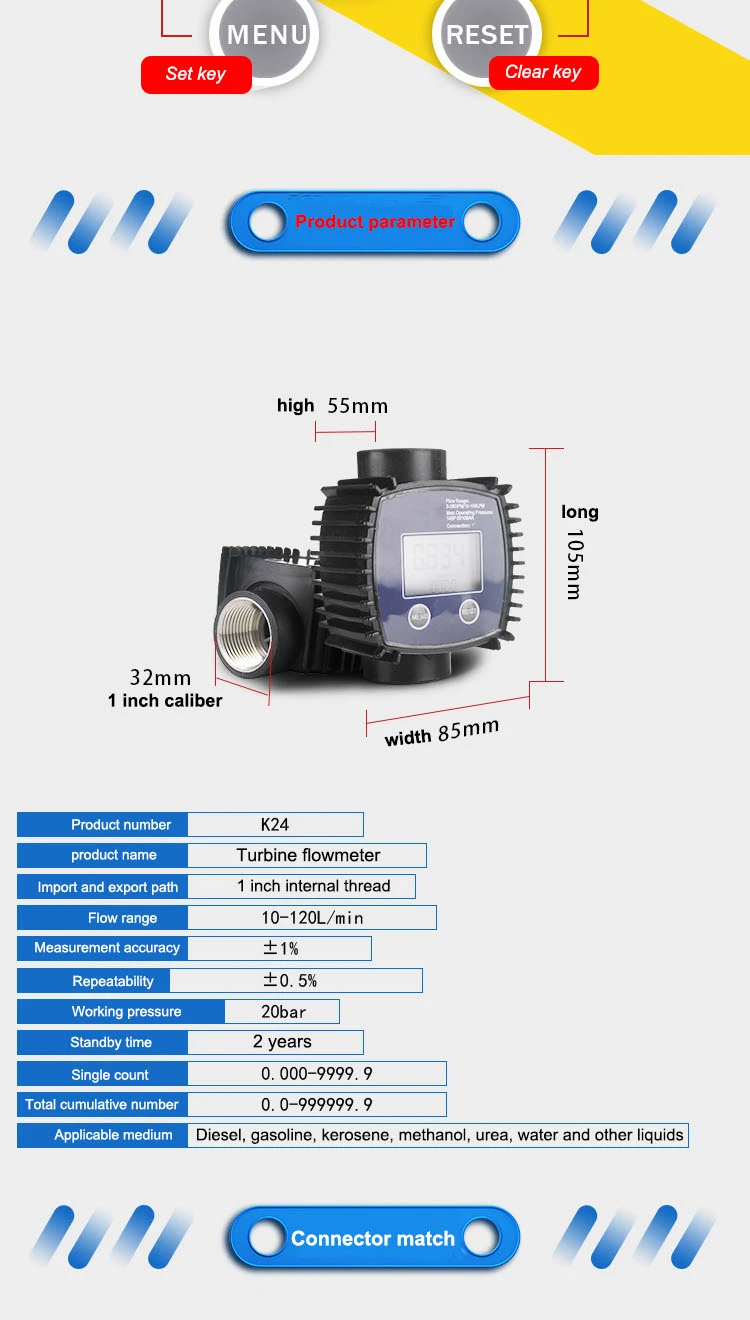 Medidor de fluxo de turbina k24, medidor