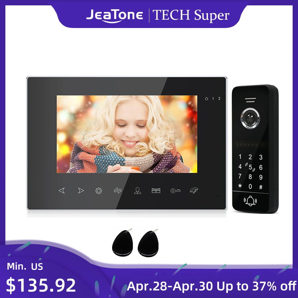 Jeatone 7 pulgadas Wifi Puerta de intercomunicación con cable Video intercomunicador con Video IR puerta apoyo desbloqueo de contraseña para la casa de Control de acceso