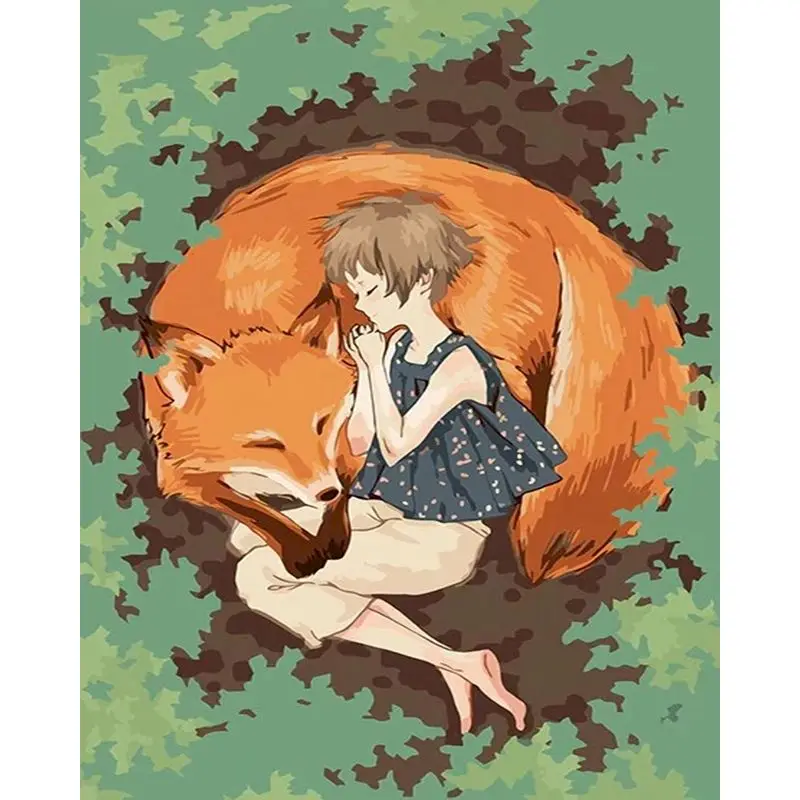 

Colorful Art Painting By Numbers Girl And The Fox HandPainted Oil For Home Decor Art By Numbers On Canvas Kits Handmade Pictures