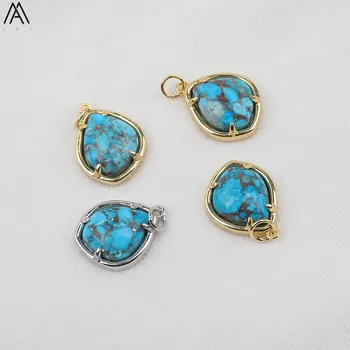 

5pcs/Lot Plated Gold Silvery Natural Gold Line Turquoises Stone Waterdrop Charms For DIY Pendant Necklace Jewelry DSS-272AMG.E