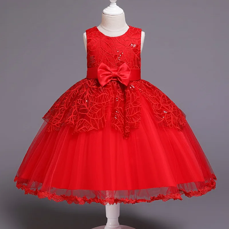 Рождественское праздничное платье для маленьких девочек, костюм платье-пачка принцессы для малышей платье для дня рождения для девочек 1 год детское кружевное платье с цветами для девочек От 0 до 6 лет - Цвет: Красный